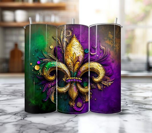20 Oz Purple Green & Gold Fleur De Lis Tumbler