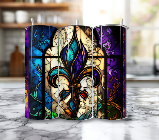 20 Oz Stained Glass Fleur De Lis Tumbler
