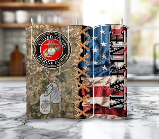20 Oz Marine Camo & Flag Stitch Tumbler